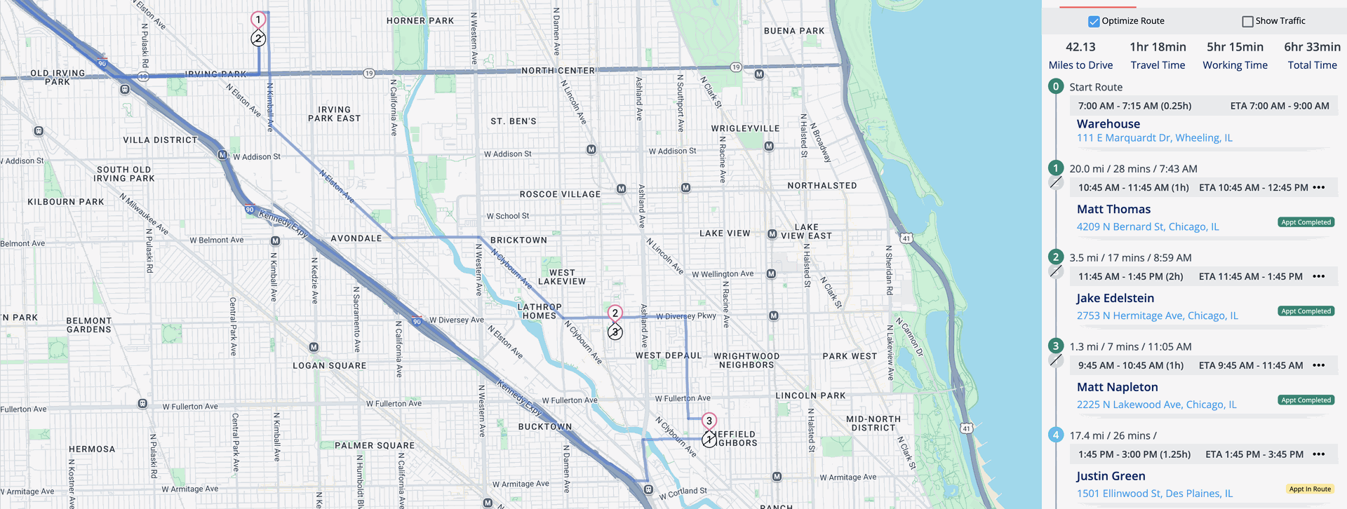 Custom software solutaion developed by VaynerSystems for Apex Window Werks - Route planning system